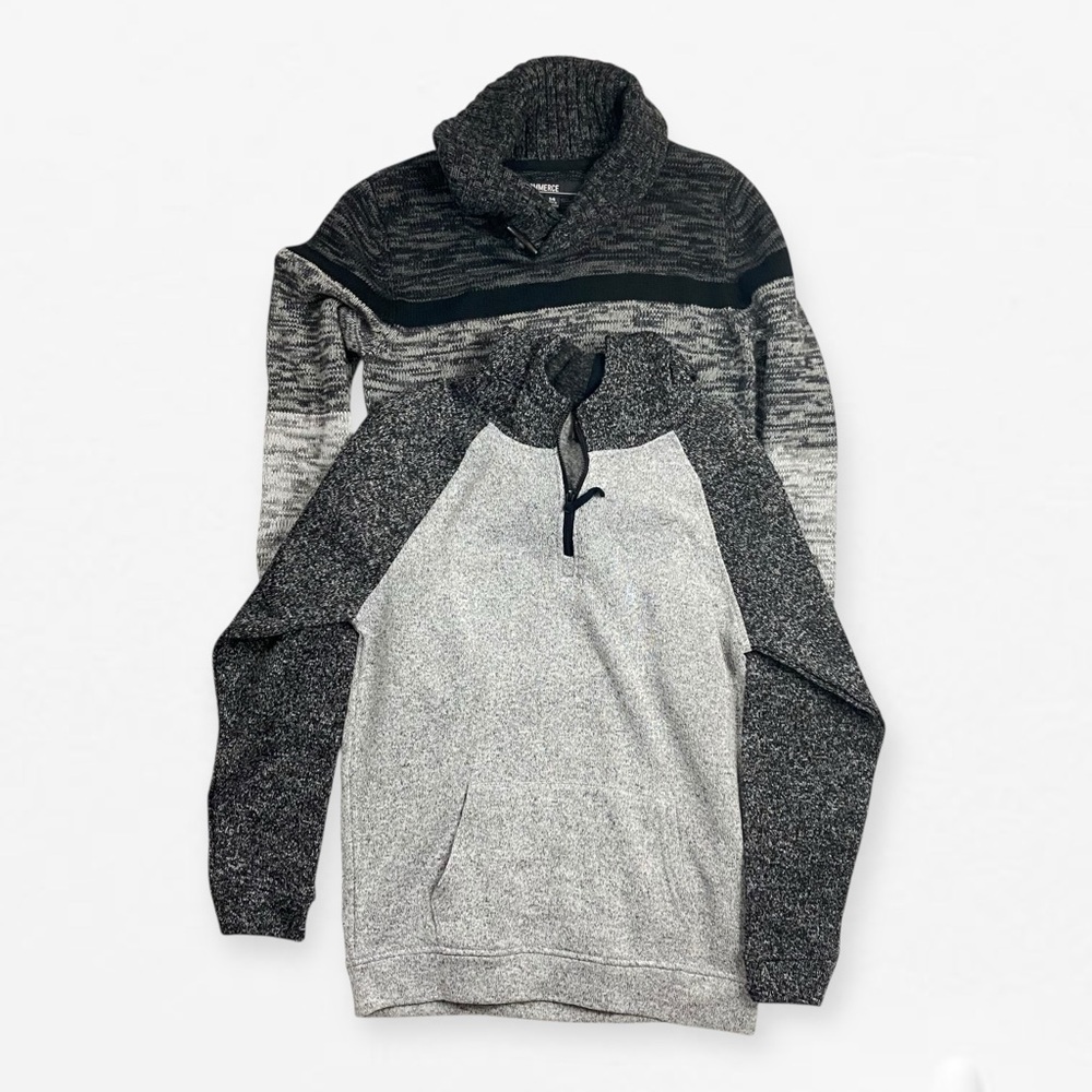 Set of 2 Boys Youth Charcoal Heather Gray Knit Quarter-Zip Sweater hoodie 14